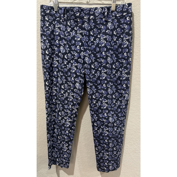 Club Monaco Blue & White Floral Print Pant Trouser Ankle Cropped Women Sz 10 - Picture 4 of 10